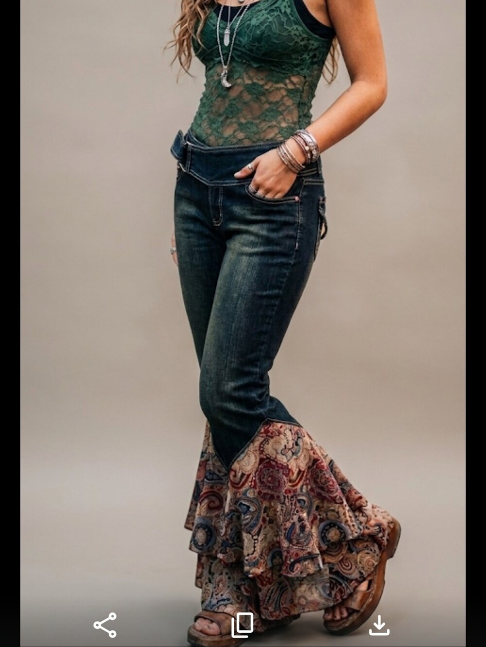 NWOT. Vintage Z Cavaricci Paisley Ruffle Hem Jeans Sz.7 Y2K, BOHO, Hippie Chic